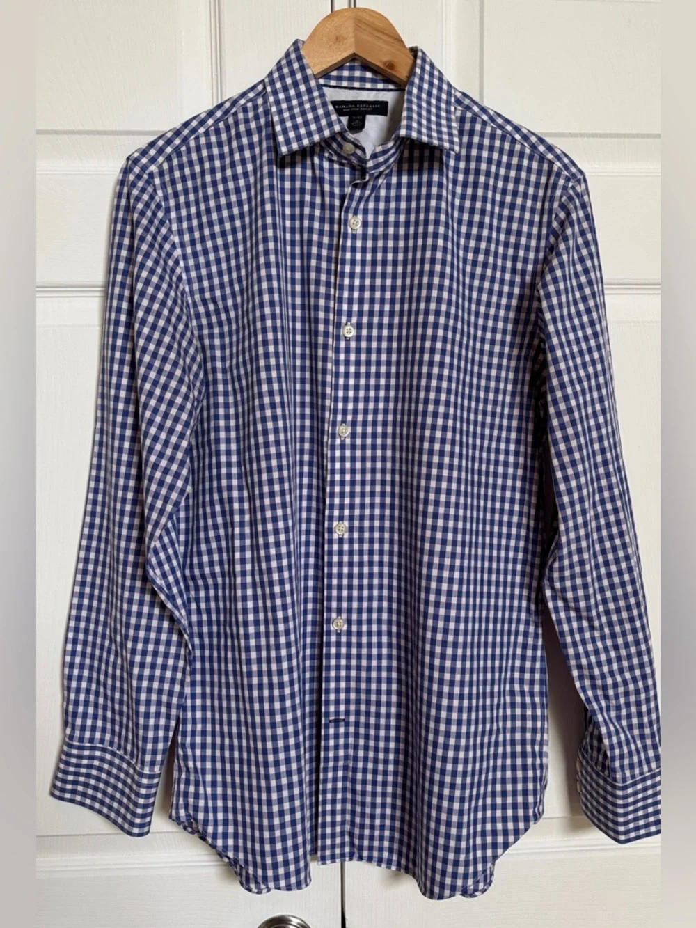 Banana Republic Slim Fit Blue Check Shirt M 15-15.5 Non Iron Cotton